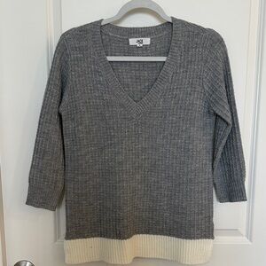 Jack by BB Dakota V-Neck Sweater in Gray and Cream